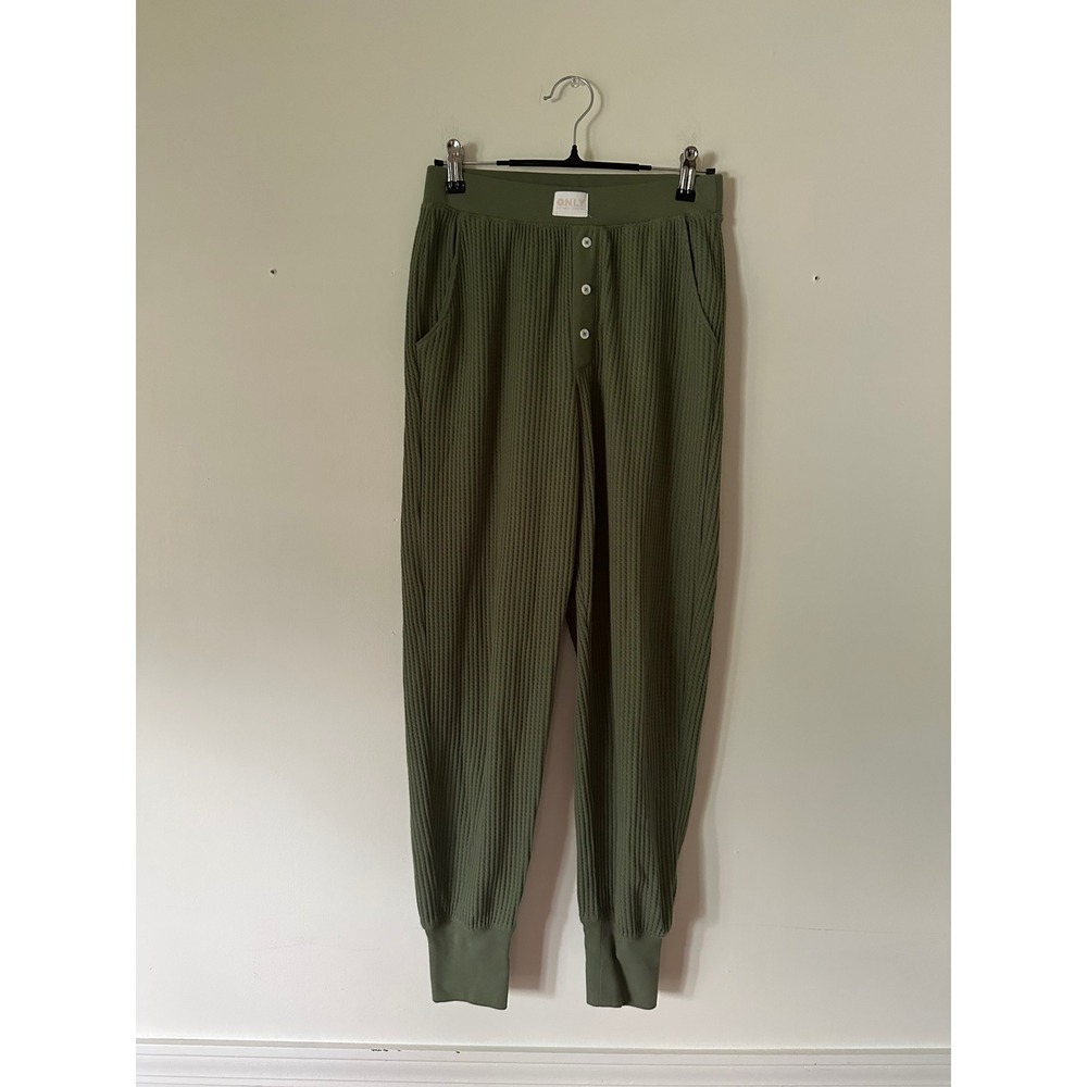 Old Navy ONLY Women XS Olive Green Waffle Knit Henley Jogger Lounge Pants Pajama